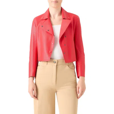Akris Punto Crop Perforated Leather Jacket In Multi