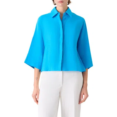 Akris Punto Crop Washed Linen Shirt In Blue