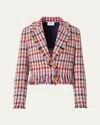 Akris Punto Cropped Checked Tweed Jacket With Maxi Fringe In Multi