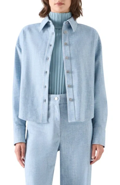 Akris Punto Cropped Cotton Denim Shirt In Blue