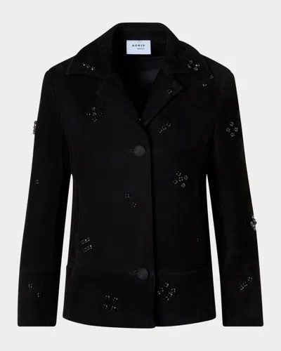 Akris Punto Crystal Goat Suede Single-breasted Jacket In Black