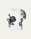 Akris Punto Daisy Intarsia Knit Short Sleeve Virgin Wool Sweater In White
