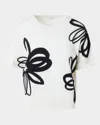 Akris Punto Daisy Intarsia Knit Short Sleeve Virgin Wool Sweater In White