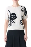 Akris Punto Daisy Intarsia Knit Short Sleeve Virgin Wool Sweater In White