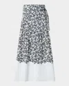 Akris Punto Daisy-print Cotton Poplin Pleated Midi Skirt With Belt