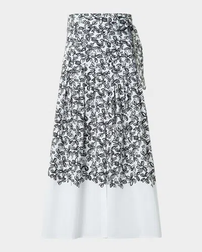 Akris Punto Daisy-print Cotton Poplin Pleated Midi Skirt With Belt