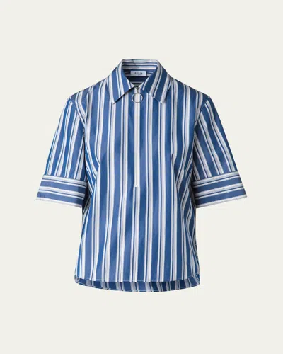 Akris Punto Deck Chair Stripe Zip-front Poplin Blouse In Navy-cream