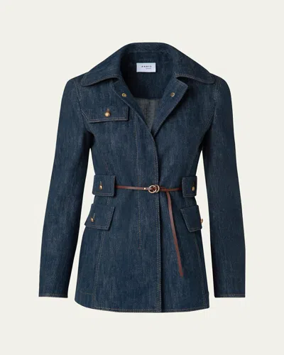 Akris Punto Denim Belted Jacket In Navy Denim