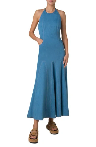 Akris Punto Denim Halter Dress In Medium Blue Denim