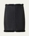 Akris Punto Denim Mini Skirt With Faux Fur Bonding In Black