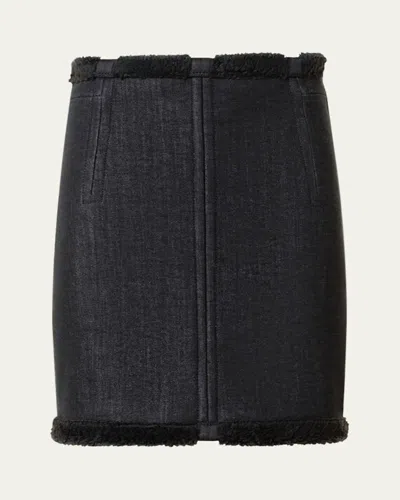 AKRIS PUNTO DENIM MINI SKIRT WITH FAUX FUR BONDING