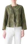 Akris Punto Boxy Diamond Eyelet Cotton Poplin Jacket In Green