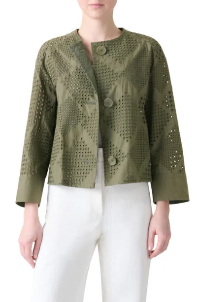 AKRIS PUNTO AKRIS PUNTO DIAMOND COTTON EYELET CROP JACKET