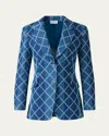 Akris Punto Diamond Cotton Jacquard Fitted Blazer In Blue