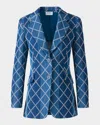 Akris Punto Diamond Cotton Jacquard Fitted Blazer In Blue
