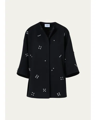 Akris Punto Diamond Dice Dot Wool Car Coat In Black