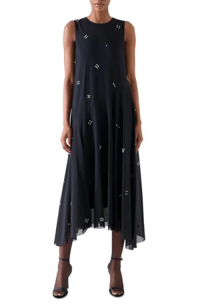 Akris Punto Diamond Dice Mesh Midi Dress In Black