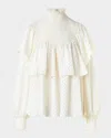 Akris Punto Diamond Dot Devore Flounce Blouse In Neutral