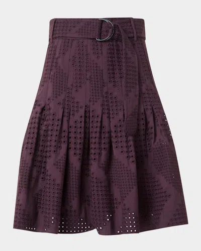 Akris Punto Diamond Eyelet Cotton Poplin Belted Flare Skirt