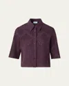 Akris Punto Diamond Eyelet Cropped Cotton Poplin Blouse In Brown