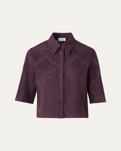 Akris Punto Diamond Eyelet Cropped Cotton Poplin Blouse In Brown