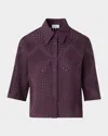 Akris Punto Diamond Eyelet Cropped Cotton Poplin Blouse