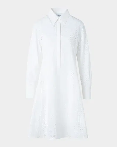 Akris Punto Diamond Eyelet Poplin Long-sleeve Mini Shirtdress
