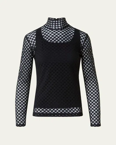 Akris Punto Diamond Mesh Jersey Long-sleeve Shirt In Black