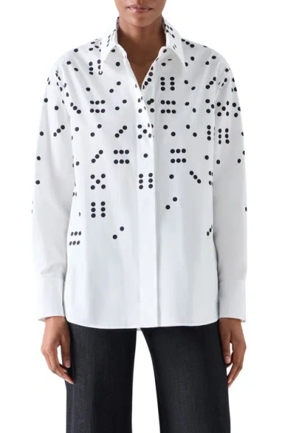 Akris Punto Dice Print Cotton Poplin Shirt In Cream-black