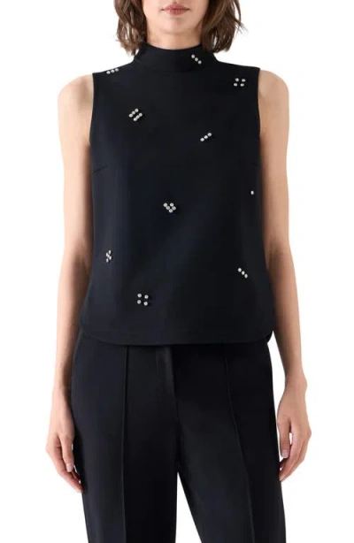 Akris Punto Dice-dot Embellished Mock Neck Jersey Top In Black