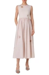 Akris Punto Dot Cutout Mixed Media Midi Dress In Cashew