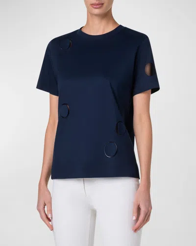 Akris Punto Dot Cutout Short-sleeve Cotton Jersey T-shirt In Ink