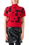 Akris Punto Dot Grid Jacquard Merino Wool Knit Sweater In Red