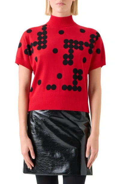 AKRIS PUNTO AKRIS PUNTO DOT GRID SHORT SLEEVE VIRGIN WOOL SWEATER