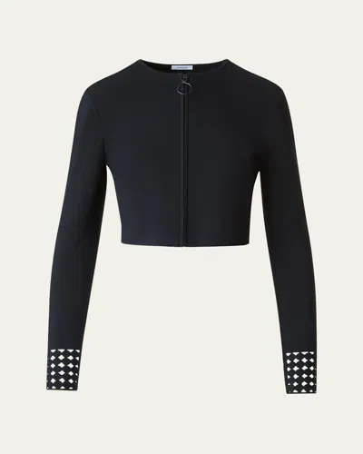 AKRIS PUNTO DOT LACE-CUFF KNIT CROP ZIP CARDIGAN