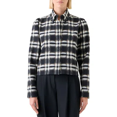 Akris Punto Dot Plaid Cotton Button-down Shirt In Black