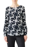 Akris Punto Dot Print Silk Boat Neck Top In Blue