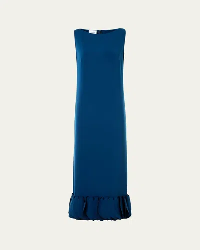 Akris Punto Dot Ruffle Sleeveless Midi Dress In Blue