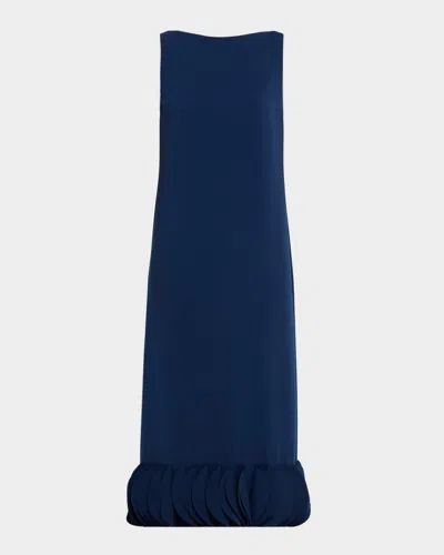 Akris Punto Dot Ruffle Sleeveless Midi Dress In Blue