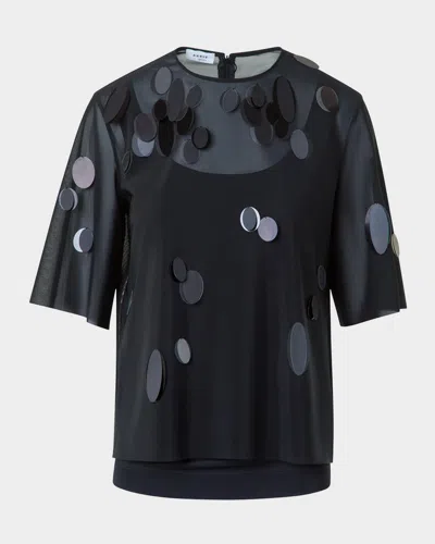 Akris Punto Dot Sequin Embellished Tulle Short-sleeve Top