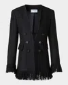 Akris Punto Double-breasted Illusion Boucle Tweed Fringed Jacket In Black