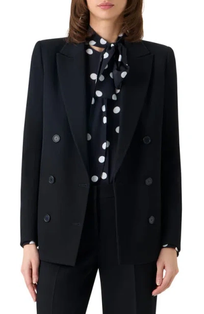 Akris Punto Double Breasted Virgin Wool Tricotine Jacket In Black