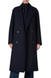 Akris Punto Double Breasted Wool Blend Felt Long Coat In Navy