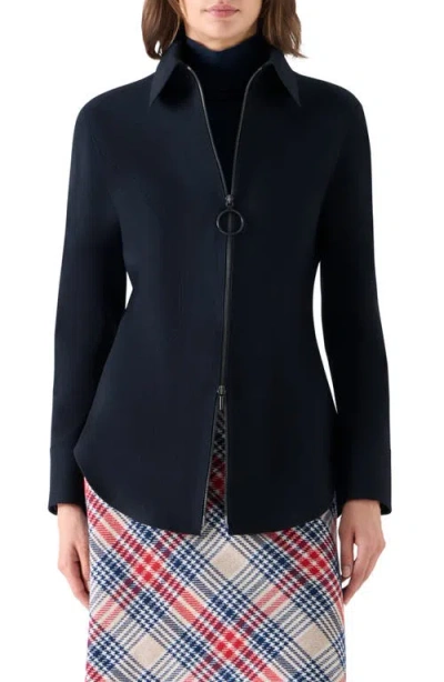 Akris Punto Double Knit Wool Blend Zip Up Jacket In Blue