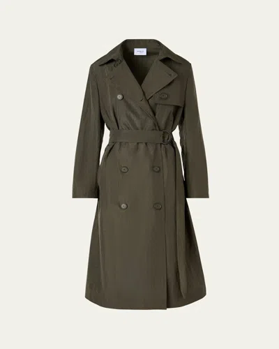 Akris Punto Double-breasted Crinkled Parachute Taffeta Belted Trench Coat In Green