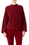 Akris Punto Mock-neck Blouson-sleeve Alpaca Wool Rib Sweater In Red