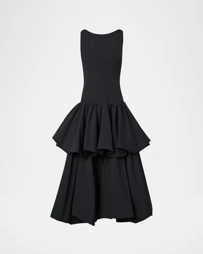 Akris Punto Drop-waist Ruffle Maxi Dress In Black