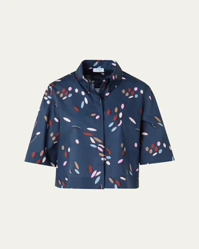 AKRIS PUNTO DROPPING DOTS PRINT COTTON BATISTE BOXY BLOUSE