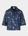 Akris Punto Dropping Dots Short Sleeve Crop Button-down Shirt In Blue