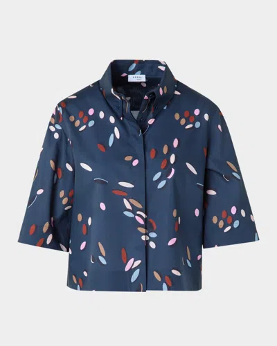 AKRIS PUNTO DROPPING DOTS PRINT COTTON BATISTE BOXY BLOUSE